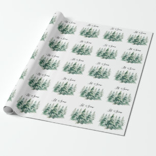 Let It Snow Watercolor Christmas Pine Trees Wrapping Paper