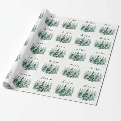 Let It Snow Watercolor Christmas Pine Trees Wrapping Paper