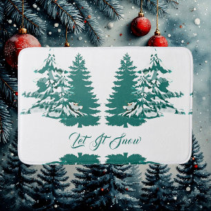 Let it Snow Watercolor Winter Christmas Woodland Bath Mat