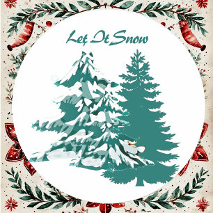 Let it Snow Watercolor Winter Christmas Woodland Classic Round Sticker