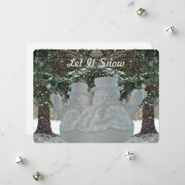 Let it Snow Waving Snowmen Holiday Card (Front/Back In Situ)