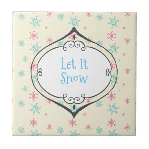 Let it Snow Whimsical Bauble On Snowflakes Wintery Tile