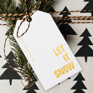 Let it Snow White and Gold Minimal Christmas Foil Gift Tags