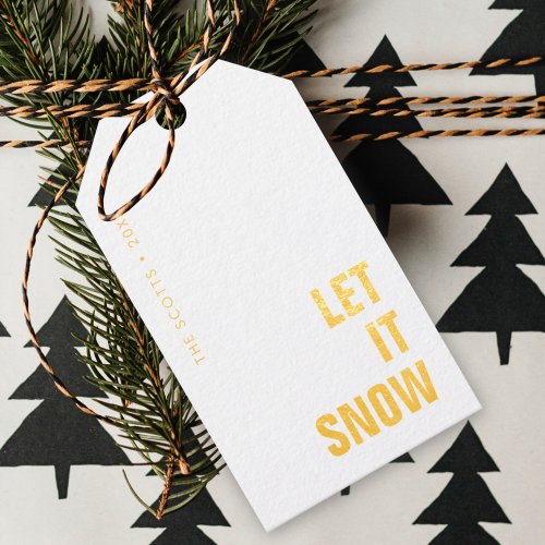 Let it Snow  White and Gold Minimal Christmas Foil Gift Tags