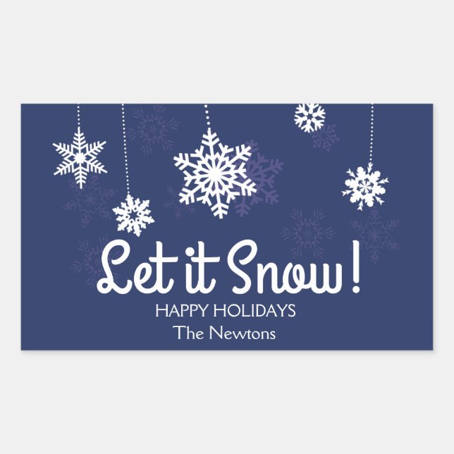Let it Snow, White Snowflake Rectangular Sticker (Front)