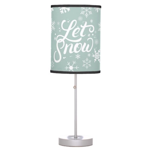 Let It Snow White Snowflakes Mint Green Holiday Table Lamp