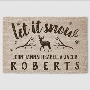 Let It Snow Winter Deer Personalized Name Fiber Doormat