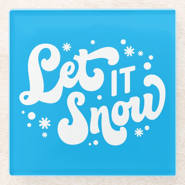 Let It Snow Winter Design Glass Coaster (Front)