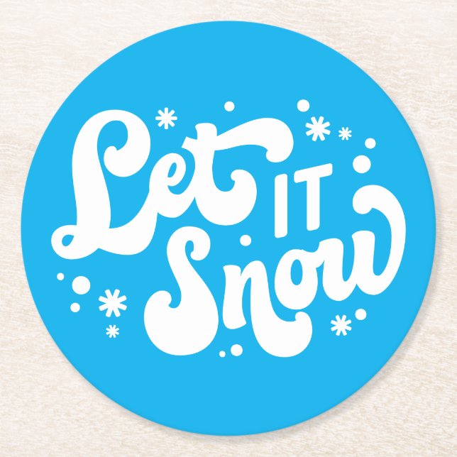 Let It Snow Winter Design Round Paper Coaster (Front)