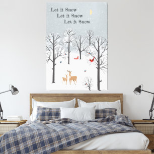 Let It Snow - Winter Flurries, Deer and Birds Canv Canvas Print