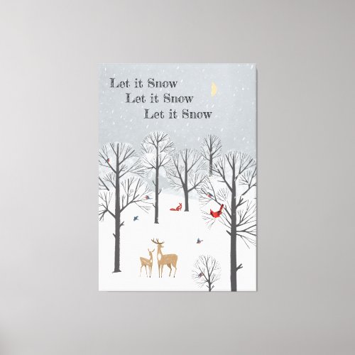Let It Snow _ Winter Flurries Deer and Birds Canv Canvas Print