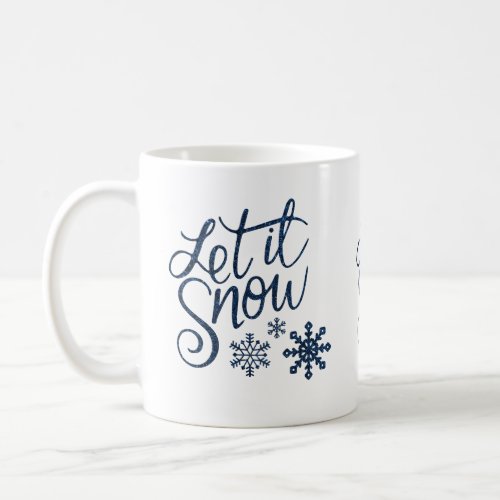 Let It Snow Winter Glitter Blue Script Coffee Mug