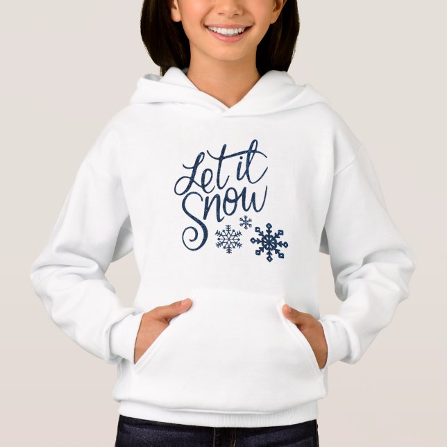 Let It Snow Winter Glitter Blue Script Hoodie (Front)