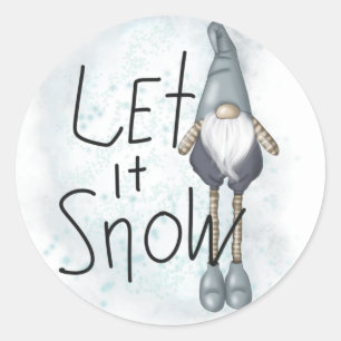 Let it Snow Winter Gnome Classic Round Sticker