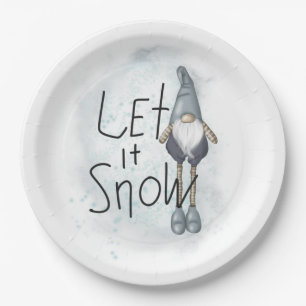 Let it Snow Winter Gnome Paper Plates