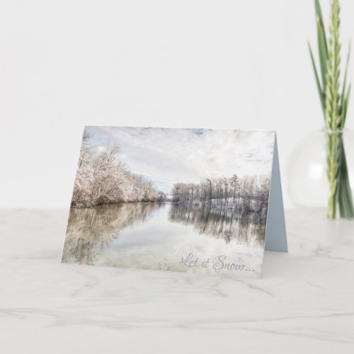 Let It Snow Winter Landscape Photo Blue Folded Holiday Card