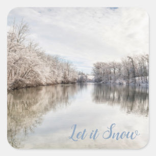 Let It Snow Winter Scene Photo Square Sticker