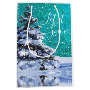 Let it snow winter snow teal white elegant medium gift bag