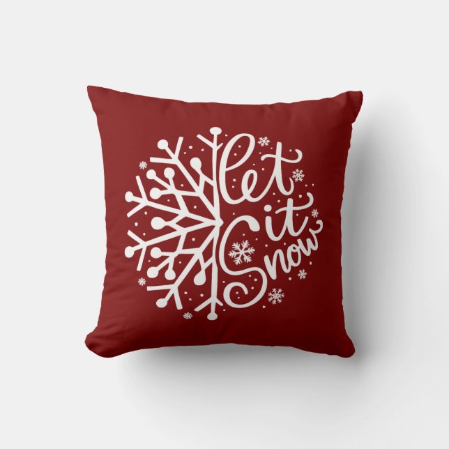 Let It Snow Winter Snowflake Holiday Season Throw Pillow (Front)