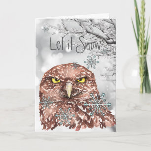 Let it Snow Winter Snowflakes Fun Christmas Owl Holiday Card
