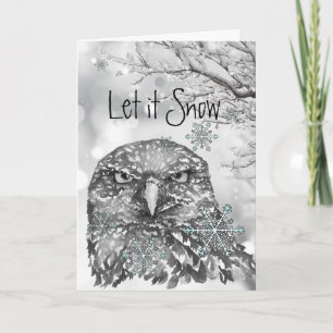 Let it Snow Winter Snowflakes Fun Christmas Owl Holiday Card