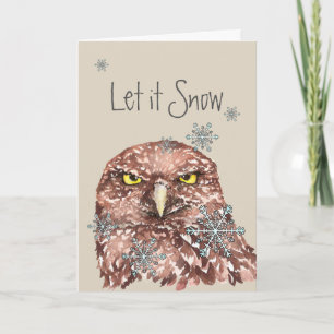 Let it Snow Winter Snowflakes Fun Christmas Owl Holiday Card