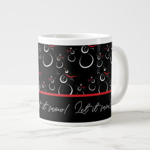 Let It Snow Winter Snowman Family Pattern Black Giant Coffee Mug