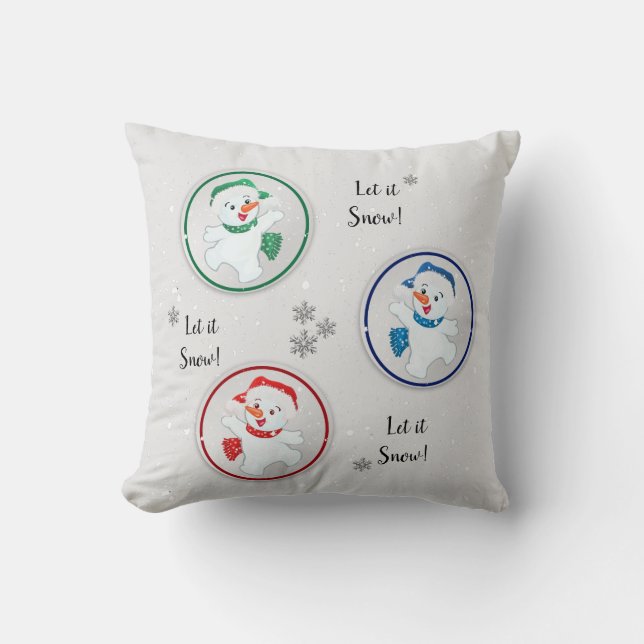 Let it Snow Winter Snowmen Cartoon Throw Pillow (Front)