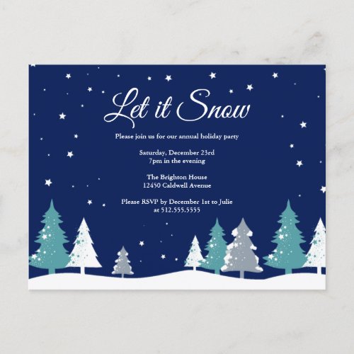 Let it Snow Winter Trees Christmas Party Invitation Postcard