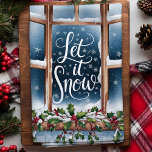 Let It Snow Winter Window Christmas Kitchen Towel<br><div class="desc">Bring the beauty of a snowy winter day indoors with this personalized "Let It Snow" Christmas kitchen towel. Featuring a serene view of snow falling outside a cozy window, adorned with holly and berries, this festive towel adds warmth and holiday charm to your kitchen. Perfect for those who love the...</div>