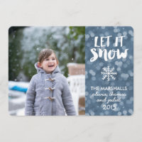 Let It Snow Wintry Blue Bokeh Photo Card