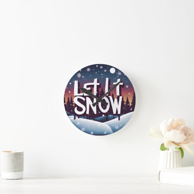 Let It Snow with Beautiful Winter Wonderland Round Clock (Home)