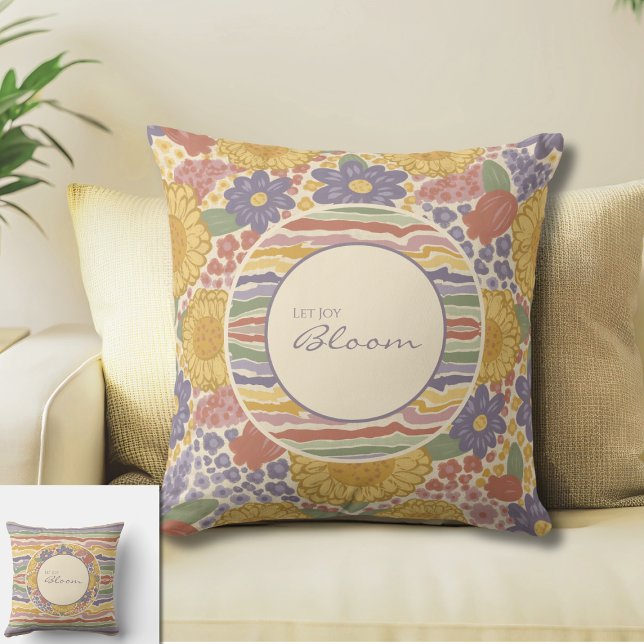 Let Joy Bloom Reversible Floral Throw Pillow  (Let Joy Bloom - Reversible Floral Throw Pillow with Inspirational Message)