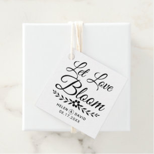 Let love bloom black typography flower wedding favor tags