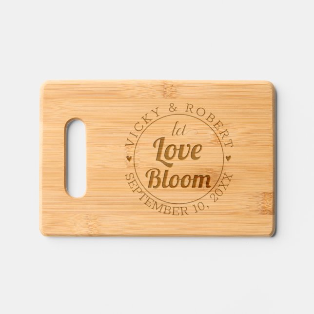 Let Love Bloom, wedding date and names wedding Engraved Cutting Board (Front)