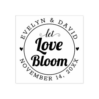 Let love bloom, wedding date and names wedding rubber stamp