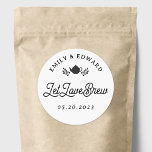 Let Love Brew Wedding Tea Favor Classic Round Sticker<br><div class="desc">Custom-designed wedding tea favor stickers featuring "let love brew"modern rustic black and white design.</div>