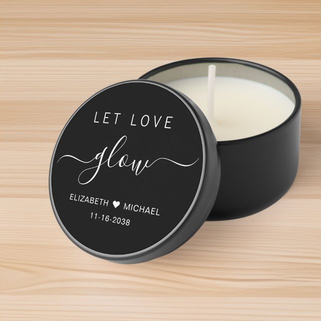 Let Love Glow Black White Wedding Mini Candle Favors (Creator Uploaded)