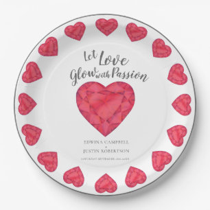 Let love glow passion ruby heart wedding paper plates