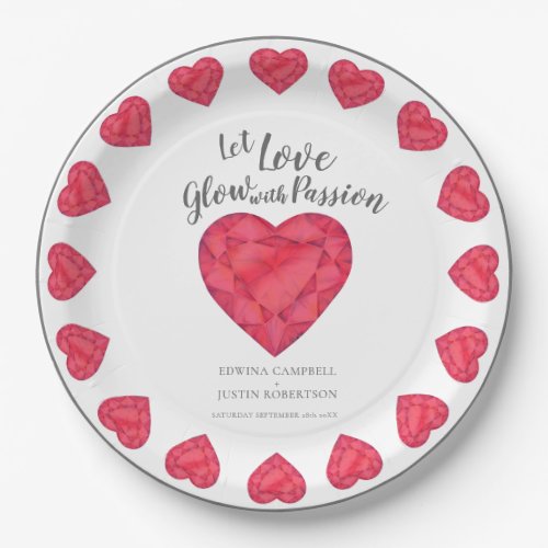 Let love glow passion ruby heart wedding paper plates