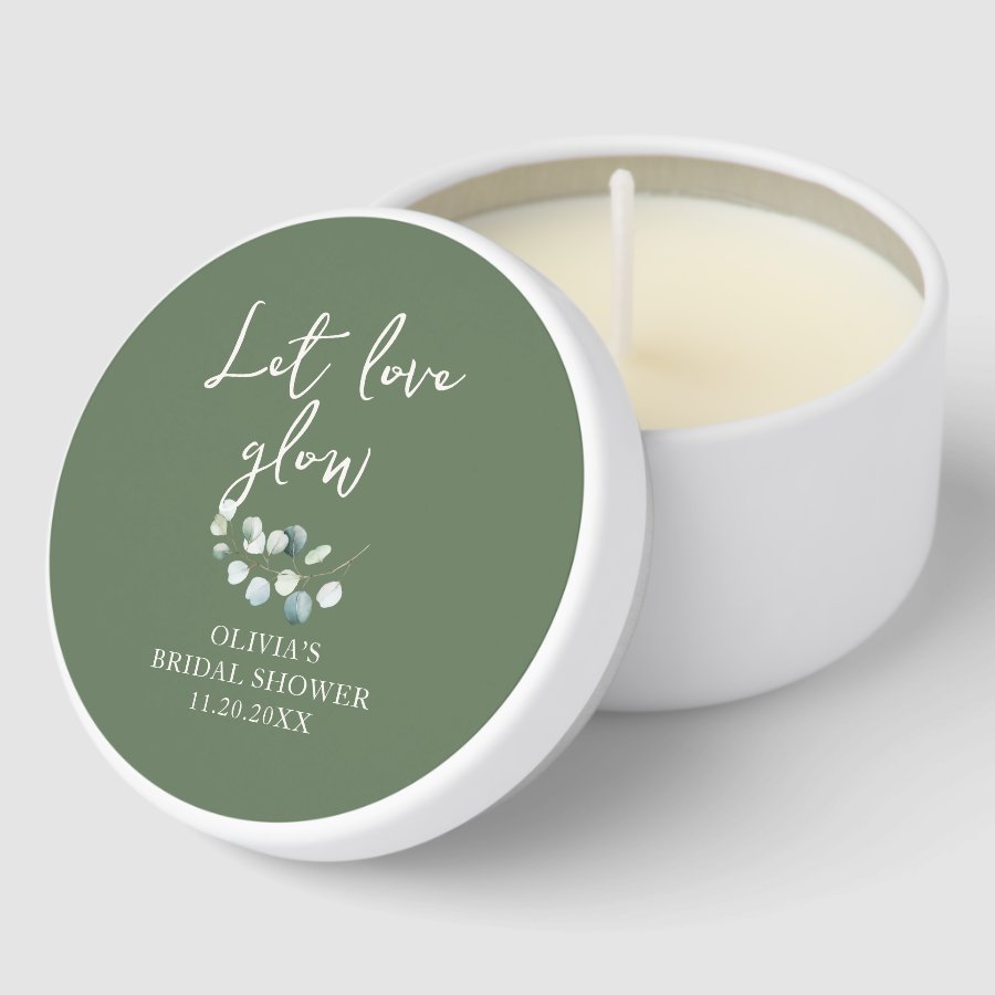 Let Love Glow Script Greenery Bridal Shower Mini Candle Favors