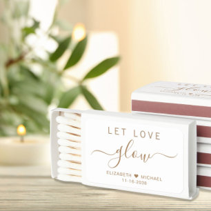 Let Love Glow White Gold Wedding Matchboxes
