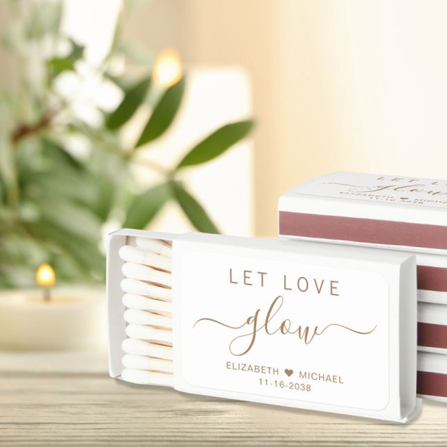 Let Love Glow White Gold Wedding Matchboxes (Creator Uploaded)