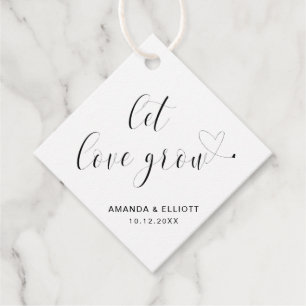 Let Love Grow Black and White Typography Wedding Favor Tags