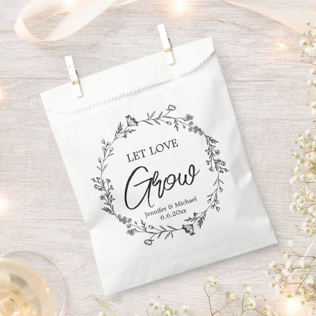 let love grow black&white botanical wedding chic favor bag (Clipped)