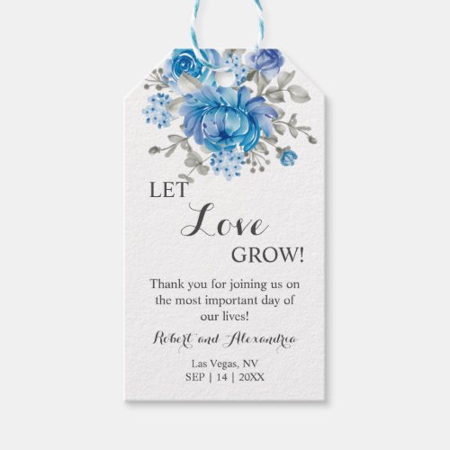 Let Love Grow Blue Flower Wedding Favor Gift Tags