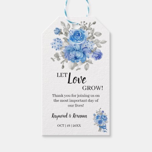 Let Love Grow Blue Flower  Wedding Favor Gift Tags