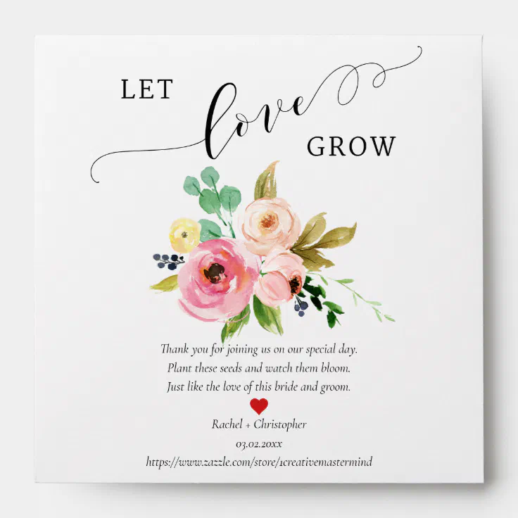 Let Love Grow Blush Boho Wedding Favor Seed Packet Envelope | Zazzle