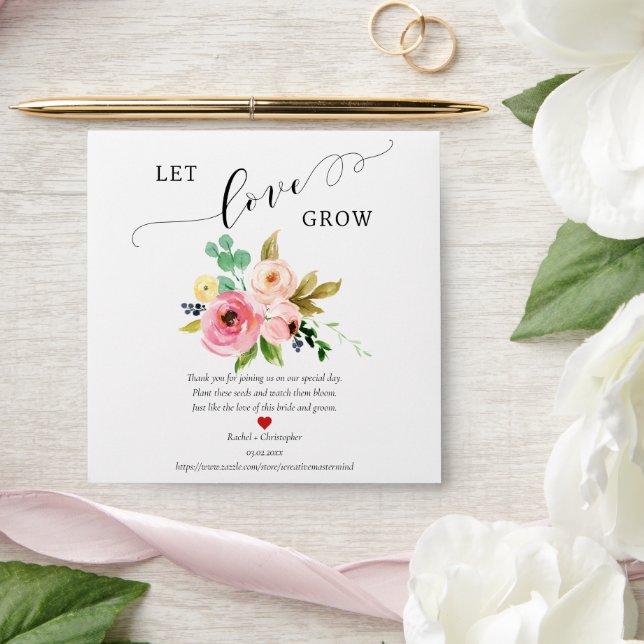 Let Love Grow Blush Boho Wedding Favor Seed Packet Envelope (Wedding)