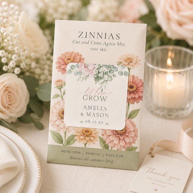 Let Love Grow Blush Floral Wedding  Square Sticker (Let Love Grow Blush Floral Wedding Square Sticker
)